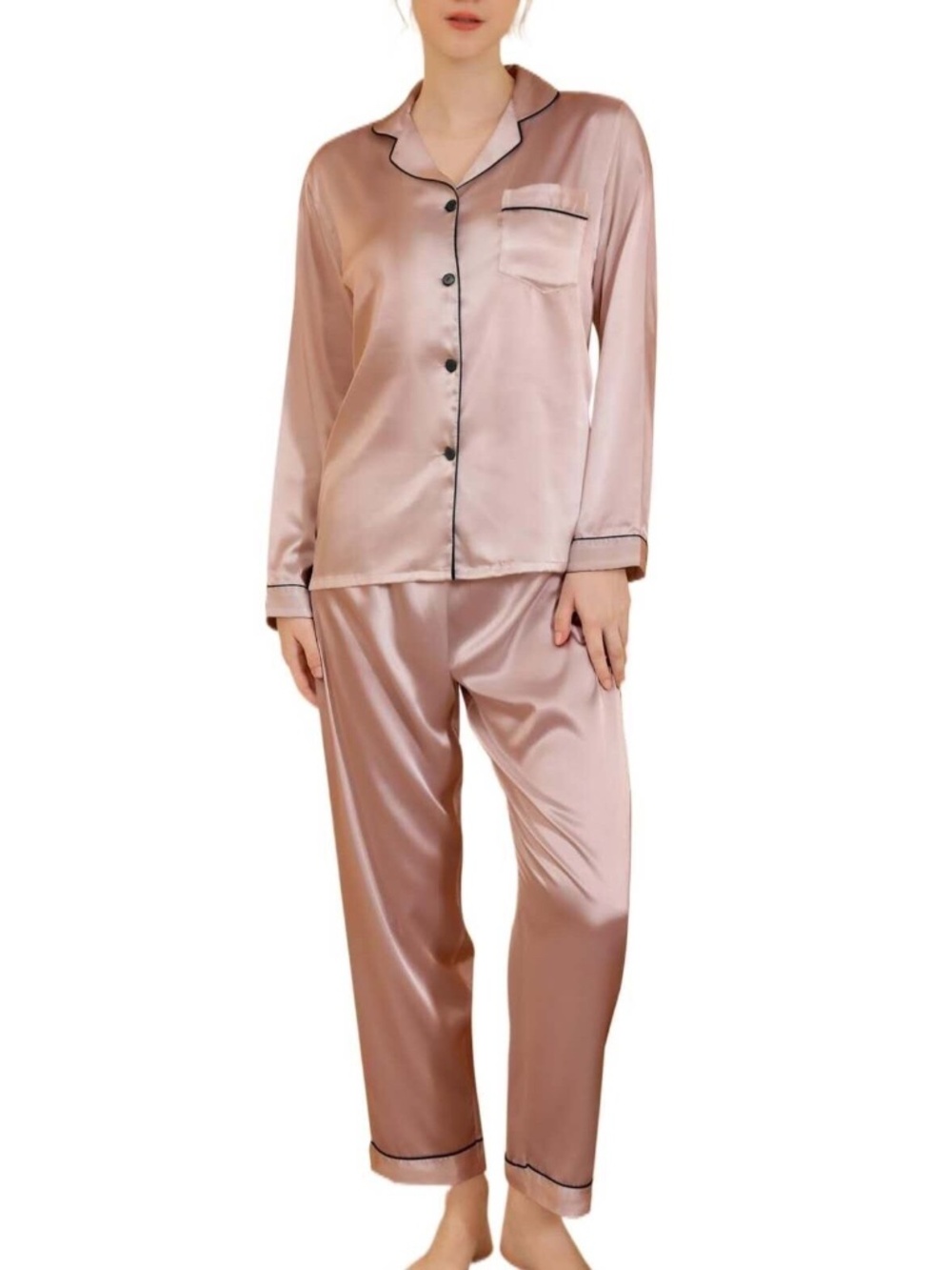 Women's Silk Satin Pajama Set 2Pcs long sleeve Bridal Bridesmaid PJs Sleepwear